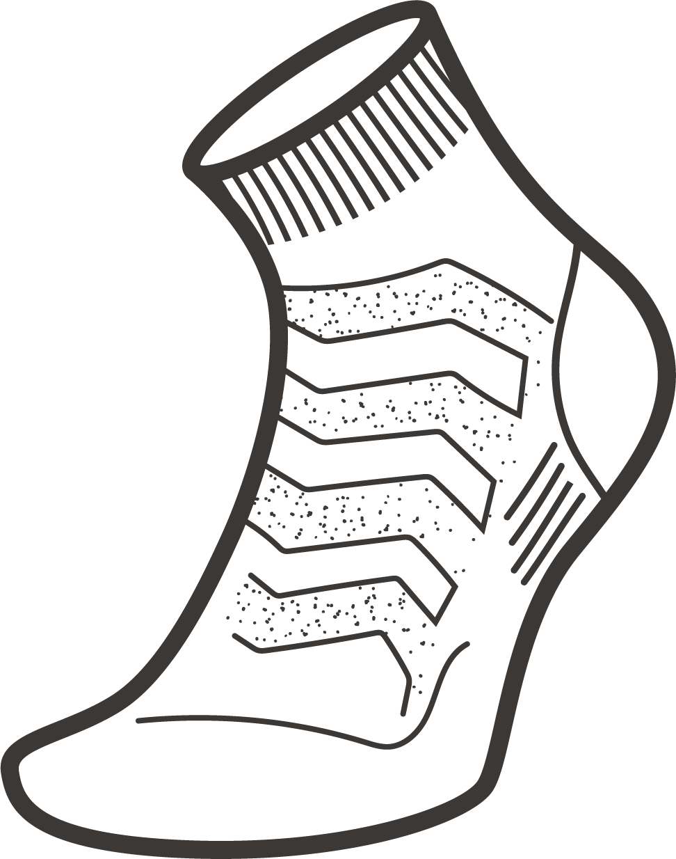 Black and white line drawing of a sock with textured pattern