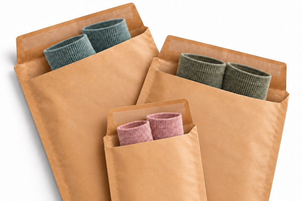 unprinted 90gsm kraft paper mailer bags in Small, Medium and Large. Plain packaging for independent businesses, with clear dimensions and delivery size guidance
