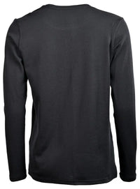 The Moggans 100% Merino Long Sleeve Baselayer is shown from the back, highlighting its simple design, crew neck, lightweight thermoregulation, and sustainable moisture-wicking performance.