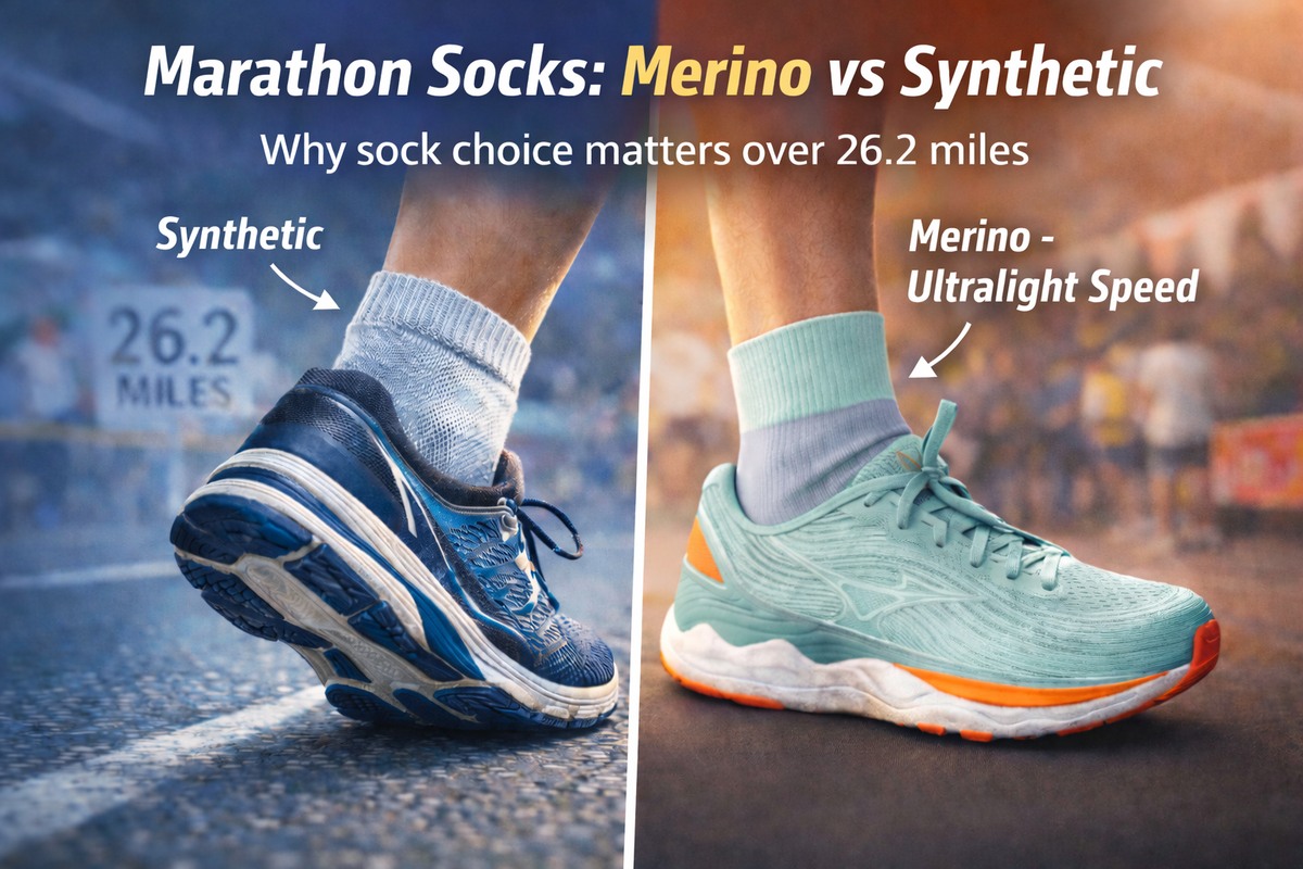 Illustrated comparison of marathon sock options showing cushioning and fit trade-offs