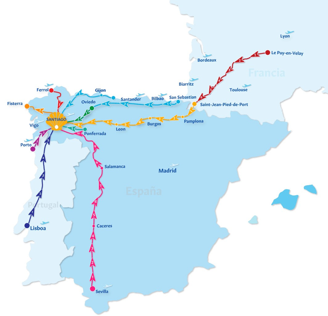 Pilgrim walking the Camino de Santiago trail in merino socks