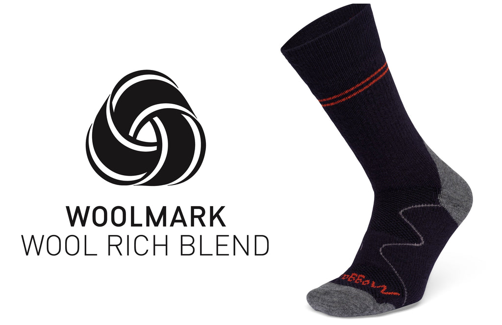 Moggans merino sock with Woolmark certification logo