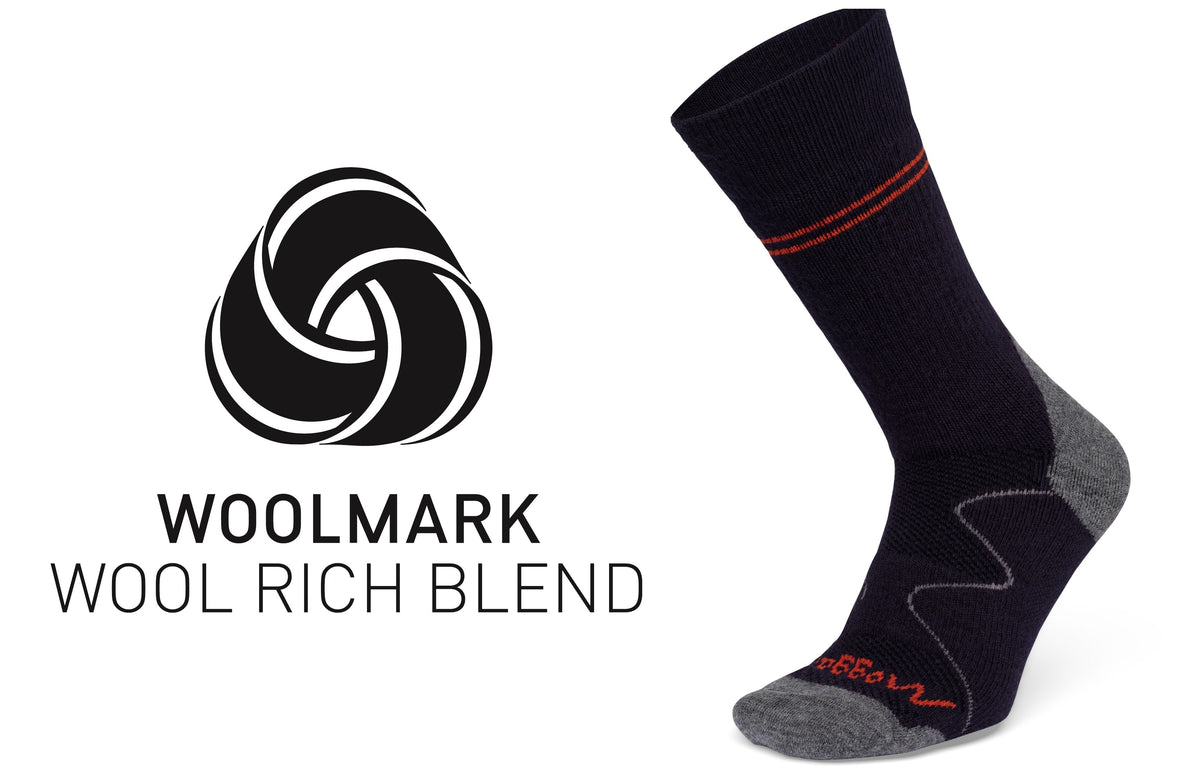 Moggans merino sock with Woolmark certification logo