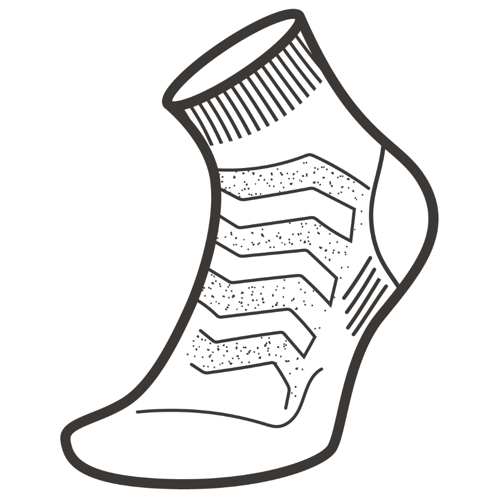 Black and white line drawing of a sock with textured pattern