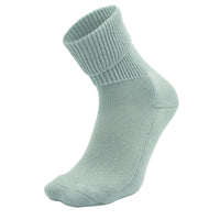 dusty miller, ribbed, crew-length Moggans Cashmere Luxury Bed Sock — made in Scotland — set against a white background.