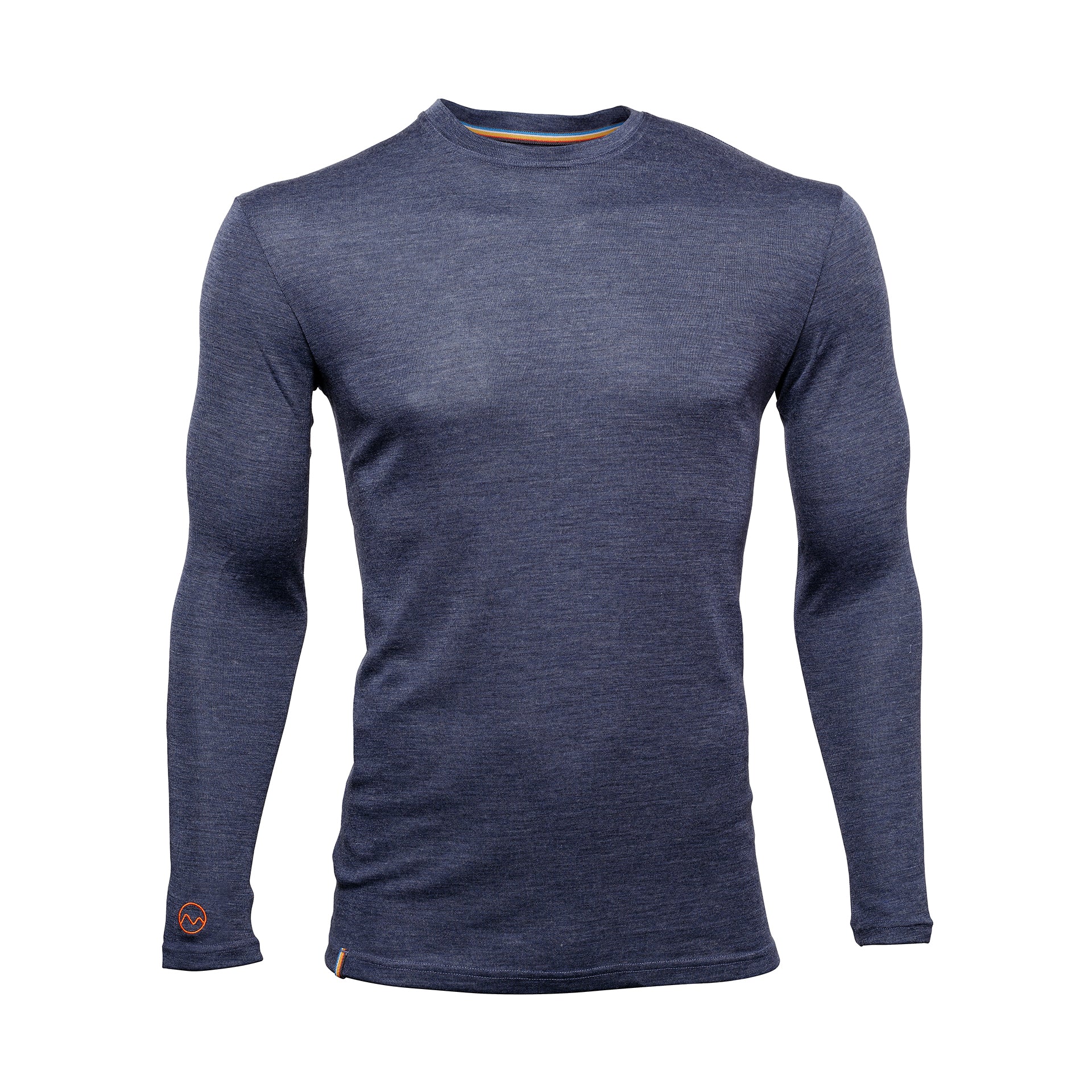 The Moggans Merino Long Sleeve Base Layer with TENCEL™ is shown on a white background. This soft, black, fitted crew neck features moisture-wicking fabric for thermoregulating comfort and has no visible logos or patterns.