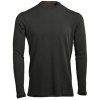 The Moggans Merino Long Sleeve Baselayer with TENCEL™ is shown on a white background. This soft, black, fitted crew neck features moisture-wicking fabric for thermoregulating comfort and has no visible logos or patterns.