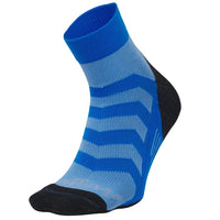 Moggans ultralight speed blue striped sock with black toes and heels on a white background