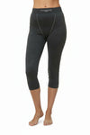 Women's Moggans Schiehallion 3/4 Merino Wool Leggings in charcoal grey, shown from the front. Seamless construction, thermoregulating 220gsm fabric for alpine skiing and cold-weather hiking.
