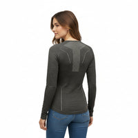 Women's Moggans Schiehallion Merino Wool Base Layer shown from the back. Seamless long sleeve construction with moisture-wicking Merino wool for alpine performance.
