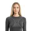 Women's Moggans Schiehallion Merino Wool Base Layer in charcoal grey, front view. 220gsm seamless construction, thermoregulating long sleeve top for alpine skiing and cold-weather activities.
