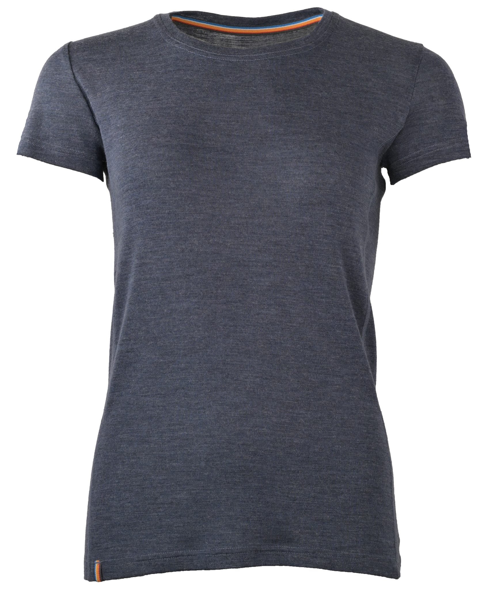 The Women's Moggans Merino Short Sleeve Baselayer with TENCEL™ is a soft, thermoregulating crew-neck T-shirt in dark heather gray, made from lightweight, breathable fabric and shown on a white background.
